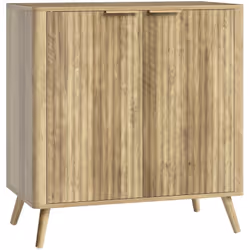 Élevez votre espace avec la table buffet HOMCOM, combinant élégance avec motifs ondulés et fonctionnalité via une étagère aju ...