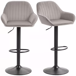 Lot de 2 tabourets de bar - HOMCOM - dossier repose-pieds hauteur réglable et pivotante - tissu en velours - 505x50x107cm - g ...