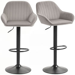 Lot de 2 tabourets de bar - HOMCOM - dossier repose-pieds hauteur réglable et pivotante - tissu en velours - 505x50x107cm - gris