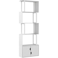Bibliothèque design zig zag - 4 étagères, 2 portes - effet bois acier blanc