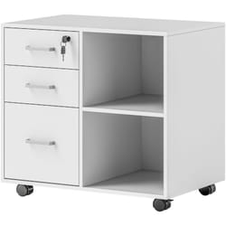 Homcom - Meuble imprimante mobile - caisson de bureau - tiroir verrouillable + 2 tiroirs, 2 niches - blanc