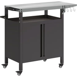 Outsunny - Desserte de jardin desserte plancha barbecue - 2 portes, tablette pliable, 3 crochets - acier noir acier inox