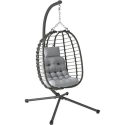 Outsunny - Fauteuil suspendu pliable en résine tressée avec support et épais coussin grand confort gris