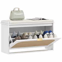Banc à chaussures - HOMCOM - assise rembourrée et tiroir rabattable - MDF et panneau de particules - 80 x 26 x 475 cm - blanc