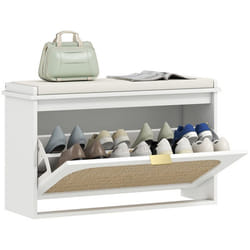 Banc à chaussures - HOMCOM - assise rembourrée et tiroir rabattable - MDF et panneau de particules - 80 x 26 x 475 cm - blanc