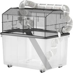 Cage pour hamster sur roulettes - cage à rongeur 2 portes - accessoires multiples - acier noir PP transparent