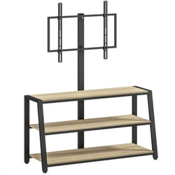 Meuble tv avec support orientable 35° - compatible tv 32-65 pouces max - 3 étagères - acier noir effet bois clair