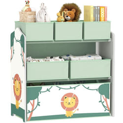 Meuble rangement enfant - AIYAPLAY - 3 niveaux - 6 boîtes en tissu amovibles - MDF - 63 x 30 x 66 cm - vert