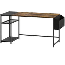 Homcom - Bureau informatique style industriel dim. 150 x 60 cm - 3 étagères, panier - métal noir effet bois vieilli