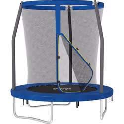 Découvrez le trampoline pour enfant SPORTNOW avec filet en PE, poteaux courbés sécurisés, trois pieds en U et 36 ressorts pou ...