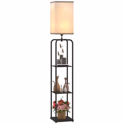 Lampadaire sur pied salon - HOMCOM - étagères - abat-jour en tissu - interrupteur à chaînette - pour salon chambre à coucher