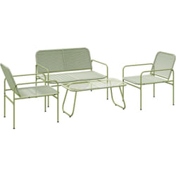 Outsunny - Salon de jardin style Acapulco 4 places 4 pièces plateau verre trempé acier résine filaire vert