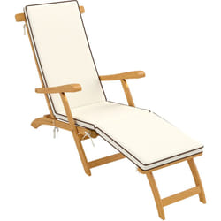 Outsunny - Chaise longue pliable en bois d'acacia verni avec matelas repose-pieds grand confort crème