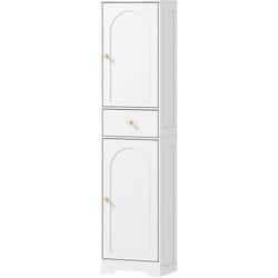 Homcom - Colonne salle de bain design - 2 portes, 3 étagères, tiroir - dim. 40 x 29,5 x 170 cm - blanc doré