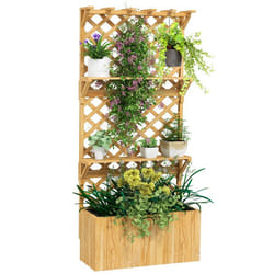 Jardinière avec treillis en bois - Outsunny -  toit suspendu trous de drainage et doublure - pour balcon terrasse patio - naturel