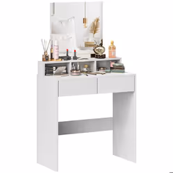 Coiffeuse avec miroir - HOMCOM - avec 2 tiroirs et 3 compartiments - style moderne pour chambre - 75 x 38 x 135 cm - blanc