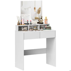 Coiffeuse avec miroir - HOMCOM - avec 2 tiroirs et 3 compartiments - style moderne pour chambre - 75 x 38 x 135 cm - blanc