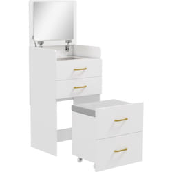 Homcom - Coiffeuse miroir tabouret compact multi-rangement - tabouret encastrable, miroir repliable - blanc gris clair