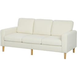 Homcom - Canapé 3 places velours côtelé style nordique coussins déhoussables beige clair