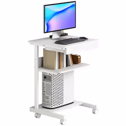 Bureau dordinateur sur roues - HOMCOM - 56 x 51 cm - avec tiroir compartiment et support CPU - pour petits espaces - blanc