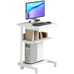Bureau dordinateur sur roues - HOMCOM - 56 x 51 cm - avec tiroir compartiment et support CPU - pour petits espaces - blanc