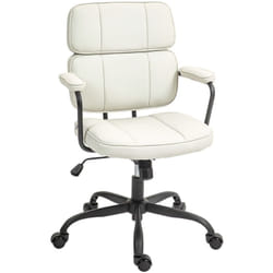 Homcom - Chaise de bureau design néo-rétro - double dossier accoudoirs rembourrés - acier noir synthétique crème