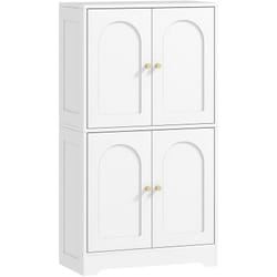 Bahut armoire de cuisine - 4 portes, 2 étagères - dim. 60 x 30 x 110 cm - effet bois blanc doré