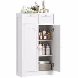 Meuble de salle de bain - HOMCOM - 2 tiroirs double porte arquée étagères réglables - panneau de particules - 60x30x108cm - b ...