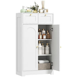 Meuble de salle de bain - HOMCOM - 2 tiroirs double porte arquée étagères réglables - panneau de particules - 60x30x108cm - blanc
