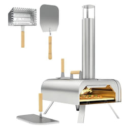 Four à pizza extérieur - Outsunny - portable - à bois ou pellet - pierre à pizza pieds pliables cheminée - acier inoxydable argenté