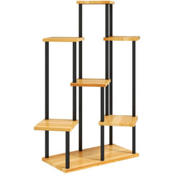 Outsunny - tagère à fleurs 7 tablettes 5 niveaux dim. 87 x 61 x 106 cm acier époxy noir bois verni