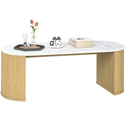 Table basse - HOMCOM - ovale - aspect effet marbre - coins arrondis pieds épais - 110 x 50 x 40 cm - blanc