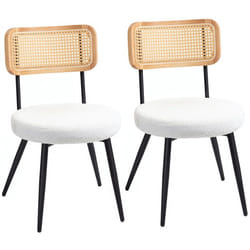 Lot de 2 chaises salle à manger - HOMCOM - style bohème - dossier en rotin - pour salon salle à manger chambre à coucher - blanc