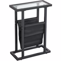 Découvrez la table d'appoint étroite HOMCOM, idéale pour les petits espaces. Plateau en verre, sac de rangement en lin, cadre ...