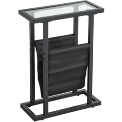 Homcom - Bout de canapé table basse d'appoint porte-revues intégré acier noir plateau verre trempé transparent
