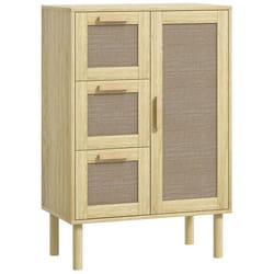 Armoire meuble de rangement - HOMCOM - style bohème - 3 tiroirs et 3 étagères - façade rotin tissé - 55 x 30 x 82 cm