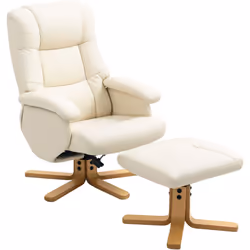 Fauteuil relax inclinable pivotant avec repose-pied piètement bois clair synthétique crème