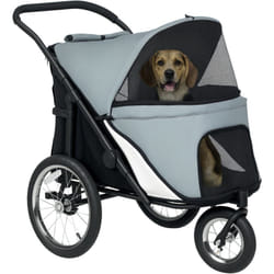 Poussette buggy chien 3 roues pliable pneus gonflables - sac, coussin, laisse intégrés - gris
