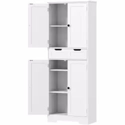 Optimisez tout espace avec l'armoire haute HOMCOM, incluant deux armoires et un tiroir pour un rangement optimal. En blanc mo ...