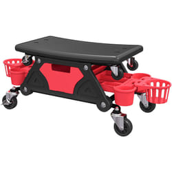 Tabouret d'atelier mobile chariot de mécanicien 2 en 1 - 3 plateaux outils - noir rouge