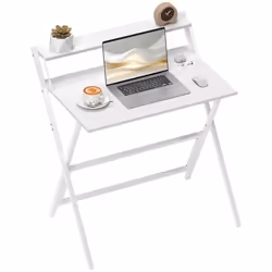 Bureau - HOMCOM - pliable - 755 x 50 cm - étagère de rangement - pour chambre petits espaces - blanc