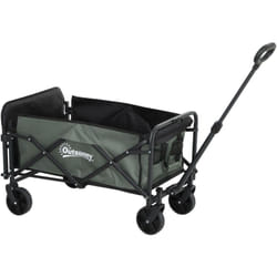 Outsunny - Chariot de transport jardin pliable - poignée télescopique, ouverture arrière, pochettes - acier noir tissu kaki