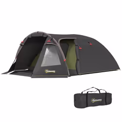 Tente de camping - Outsunny - pour 2-4 personnes - imperméable 3000 mm - avec 3 portes fenêtres sac de transport - noir