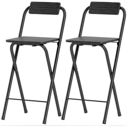 Homcom - Lot de 2 tabourets de bar pliants avec dossier et repose-pieds acier noir effet bois noir