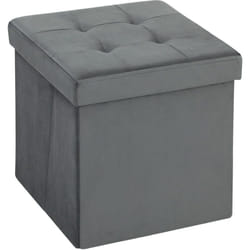 Homcom - Pouf coffre velours effet capitonné pliable - pouf de rangement - dim. 38x38x38cm - gris
