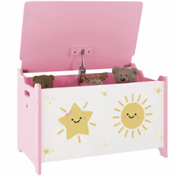 Coffre à jouets - AIYAPLAY - couvercle - charnières de sécurité - MDF - 60 x 37 x 39 cm - rose