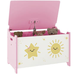Coffre à jouets - AIYAPLAY - couvercle - charnières de sécurité - MDF - 60 x 37 x 39 cm - rose