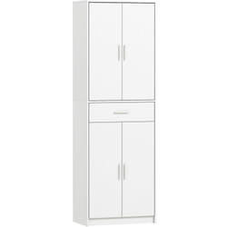 Armoire de cuisine multi-rangement - 4 portes, 2 étagères, tiroir - dim. 60 x 35 x 180 cm - effet bois blanc