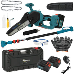 Outsunny - Mini tronçonneuse sans fil 580W - scie d'élagage électrique portable 18V 8 pouces - kit complet bleu