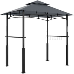 Outsunny - Abri pour barbecue - 2 étagères, 8 crochets, lumière led, décapsuleur - métal noir tissu gris